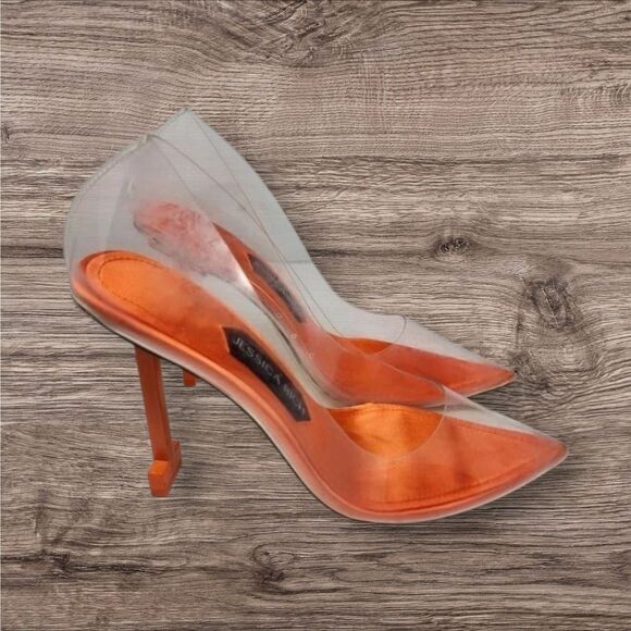 Jessica Rich Women So Fancy Tall Pump Clear Pointed Toe heel Orange Sz 6, 8, 9, - Picture 7 of 10